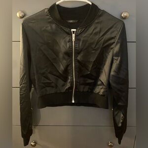 Small SHEIN Black Classy Zip Up Leather Look Bomber Jacket